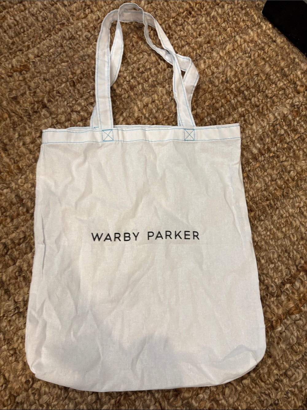 Warby Parker white cotton  Logo Tote with Black Text